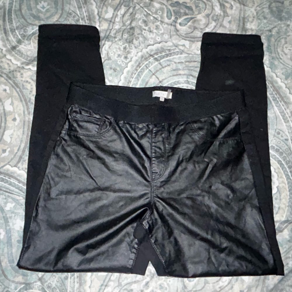 1.State Women’s Faux Leather Front Knit Back Pants‎ Sz Large Pull On